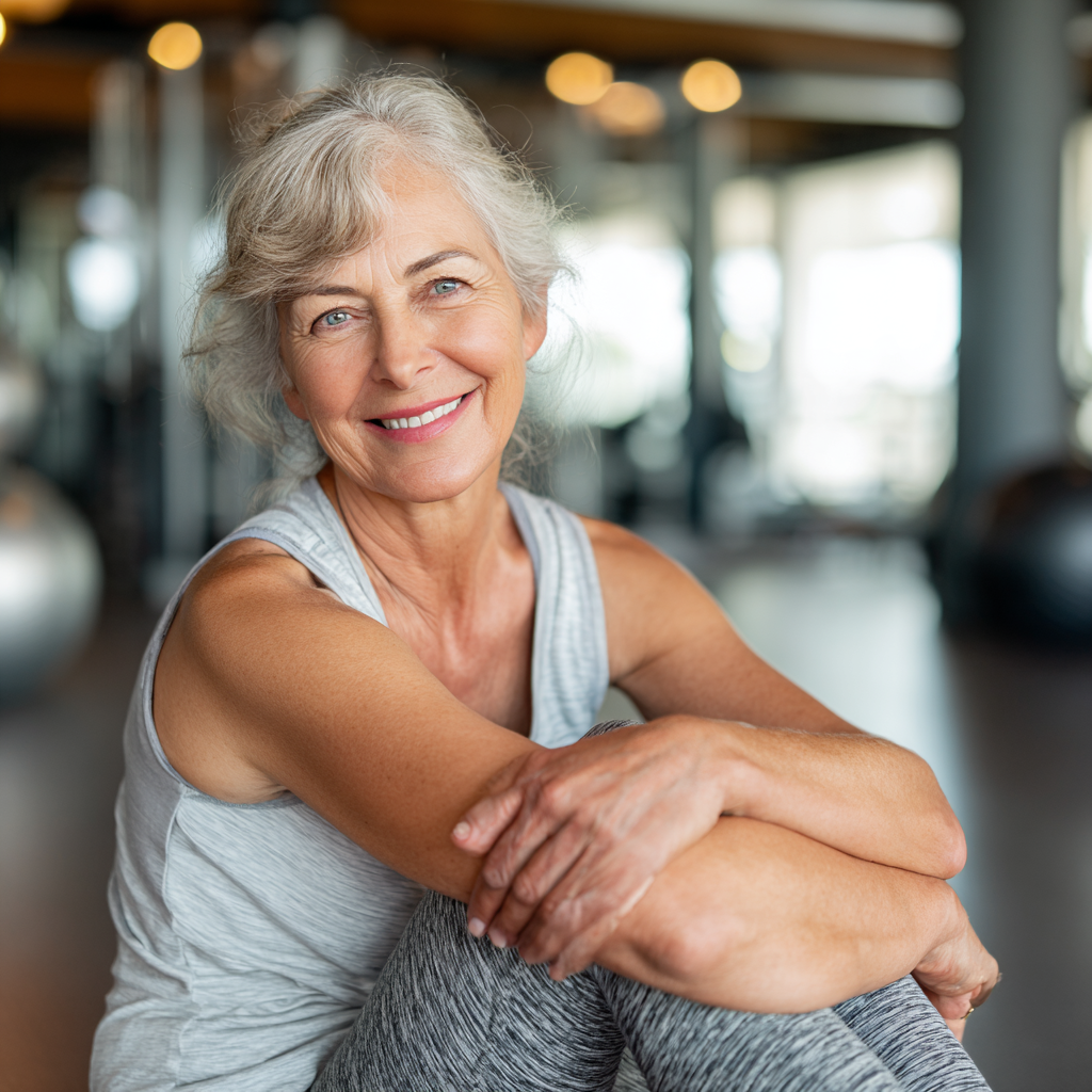Cheerful elderly European man performing balance assessment exercise in a modern wellness center with professional guidance